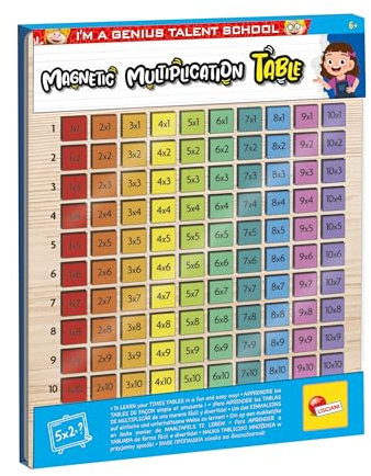 Lisciani - I'M A GENIUS - Magnetisches Einmaleins - Für Kinder ab 6 Jahren - Multiplikationstabellen selbstständig lernen - Spielend Mathematik, Logik lernen - aus Holz - inklusive Ständer