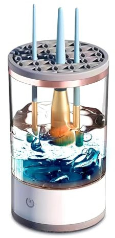 BAARITA Máquina automática de limpieza de pinceles de maquillaje con cable USB, limpiador de cepillo cosmético eléctrico giratorio para todos los tamaños de pinceles de maquillaje para mujeres