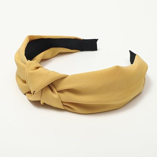 PTNKUIIY Serre-tête pour femme - 1 pièce - Vintage - Large bandeau à cheveux - Bandeau vintage avec nœuds - Accessoires de cheveux élastiques - Bandeau pour femme et fille - Jaune