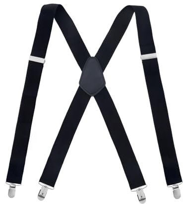 LIURFLNC Hosenträger Herren, Extra Stark Breit 3,5 cm Hosenträger Herren Schwarz, Hosenträger Schwarz mit Sehr Starken 4 Metall Clip, Elastisch Verstellbar Riemen Hosenträger Skihose