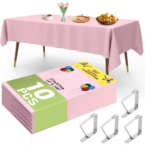 YSOOUA Nappes Jetables Rose 10 Pièces Nappe Rectangulaire 137 x 274 cm Nappe Plastique Nappes Jetables Imperméable avec 4 Pinces à Nappe pour Pique-Nique Barbecue, Mariages, Banquet (Rose)