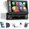 Autoradio 1 Din mit Wireless CarPlay Android Auto, Hodozzy 7 Zoll Ausklappbarer Touchscreen Bluetooth mit SWC MirrorLink FM Radio USB-C EQ Farbe Hintergrundbeleuchtung Einstellung + Rückfahrkamera