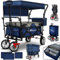 TRESKO Bollerwagen faltbar mit Dach, Kühltasche & Seitenrollos | Handwagen mit 3-Punkt Gurtsystem | Gartenwagen klappbar | Transportwagen mit Vollgummi-Reifen + Bremse + Tragetasche (Blau)