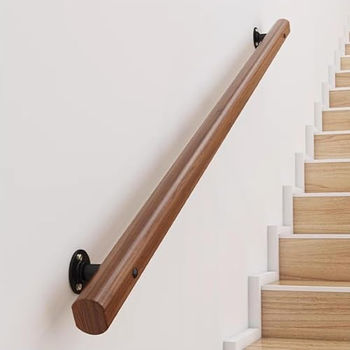 GOUZIBHD Pasamanos de Escalera Madera para Interior, Pasamanos de Escalera Redondos, Barandilla de Seguridad,Baranda Montado La Pared con Kit Instalación Barandilla, Barra de Apoyo Marrón(Size:100cm)