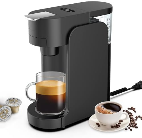 Eznaobo Cafetières à Capsules,K-Mini Cafetière à dosettes K-Cup à usage unique,3 tailles d'infusion, bouton fort, réservoir amovible de 350 ml, Cafetière espresso très pour Café en Poudre (black)