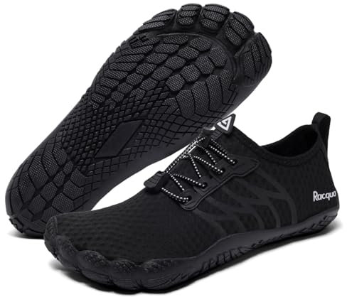 Racqua Wasserschuhe Damen Badeschuhe Herren Leichte schnell trocknende Schwimmschuhe Atmungsaktive Strandschuhe Barfuß Aqua Outdoor für Männer Frauen Schwarz EU43