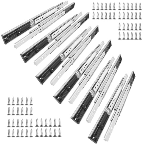 45 mm Kugelvollauszug mit Soft-Close, Vollauszug Schubladenschienen 450mm, Teleskopschienen aus kaltgewalztem Stahl, Tragkraft bis 45 kg, Seitenmontage, herausnehmbar, 6 paar