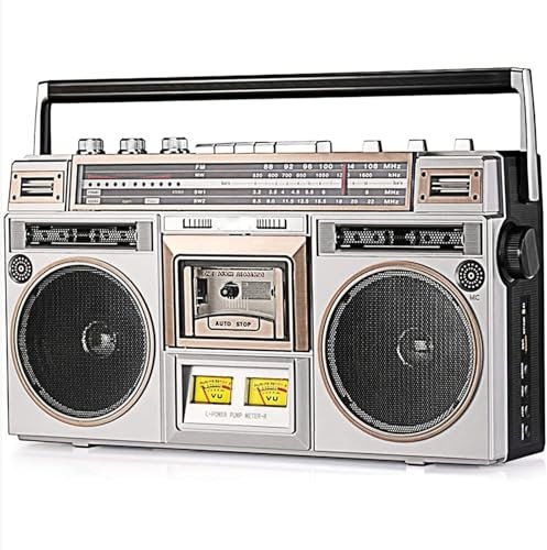 Boombox Bluetooth retrò anni '80, lettore di cassette Boombox Bluetooth retrò con radio AM/FM e potenziamento dei bassi, altoparlante incorporato, jack per cuffie da 3,5 mm, ingresso SD/USB di support
