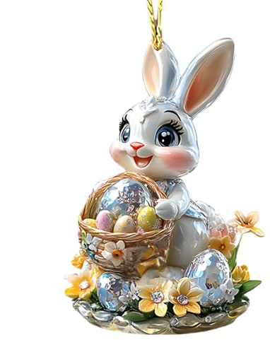 Hasenornament aus Acryl, hängende Ornament mit Osterhasen-Ei, Osterhasen-Anhänger |