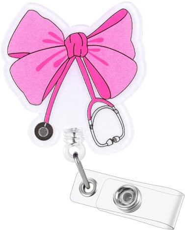 Stethoskop-Bogen Doktor-Abzeichenspule, rosa RN Badge Buddy, personalisierter Ausweishalter mit einziehbarem Clip, Zubehör für LPN, CNA, MA, Krankenschwestern, Studenten, Lehrer und medizinische