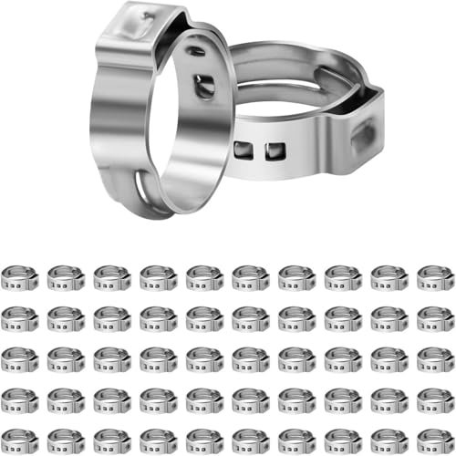 50 Pcs 1/2-inch Cinch Clamp Rings 304 Stainless Steel Crimp Rings Single Ear Hose Clamp Rings(50pcs 15-17.5mm)