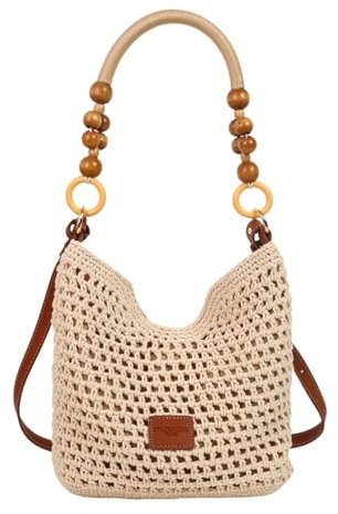 perfeclan Borsa Uncinetto, Borsa Crochet in Poliestere Di Qualità, Borse a Spalla Da Donna, Borsa Da Donna a Maglia All'uncinetto per Una Gita in Spiaggia O Una Gita Casual Di Giorno, Marrone
