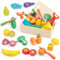 FMSKS Jouet en Bois Fruits Légumes de Coupe pour Dinette Enfant 3 Ans, Jeux en Bois Accessoire Cuisine Enfant Bois avec Connexion Velcro, 32 Pièces de Jouets de Cuisine Jeux Educatif Jeux de rôle