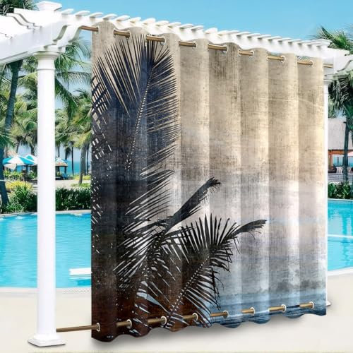 Odot Outdoor Vorhänge Wetterfest Wasserdicht Outdoorvorhänge mit Ösen Oben und Unten, 3D Strand Muster Verdunkelungsvorhang Blickdicht Sichtschutz für Garten Terrasse Pergola (Stil 9,140x175cm)