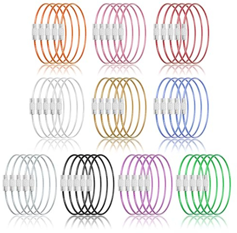 ElevateTech 50 Pcs Wire Keychain Cable Large Stainless Steel Keys Ring Loops Holder for Luggage Tag Keys and ID Tags Keepers for Travel Wire Ring Cable