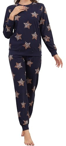 The Essentials Wardrobe Ladies LS Pyjamas Set - Fake Cotton - Star - 16-18