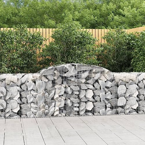 HaoChrymec Gabionen mit Hochbogen aus Verzinktem Eisen, Dekorative Gabionenkörbe für Garten, Schalldämmend, Ideal für Zaun und Hochbeet, 20 STK., 300 x 50 x 80/100 cm