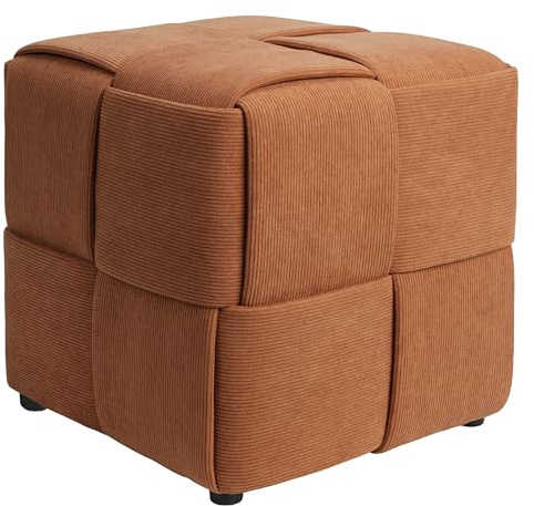 Zedelmaier Sitzhocker aus Cord, Sitzwürfel 40 x 40 x 40 cm, Orange | Handgefertigtes Kreuzgeflecht, weicher Cordbezug, quadratischer Polsterhocker, als Fußhocker & Sofahocker, bis 150 kg