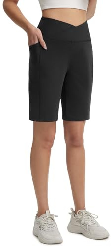 baleaf Yogahose Damen mit Taschen 9 Bermuda Shorts Knielang Sommer Hose Hohe Taille Yogashorts Lounge Stretch Wanderhose Activewear Hosen