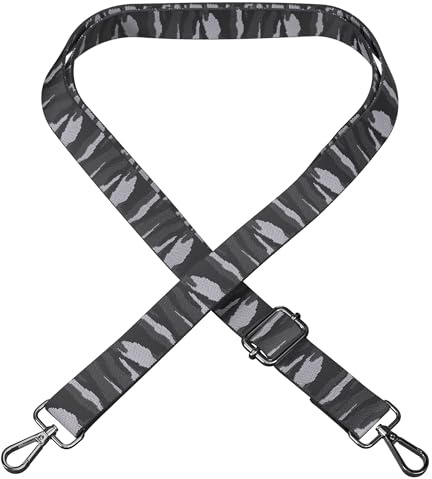 EAZY CASE - Verstellbarer Taschengurt, Ersatz Gurt für Handtaschen, Schulterriemen für Umhängetaschen, dünner Riemen für Taschen und Tragetaschen, DIY Taschenband, Camouflage - Grau Metall Silber