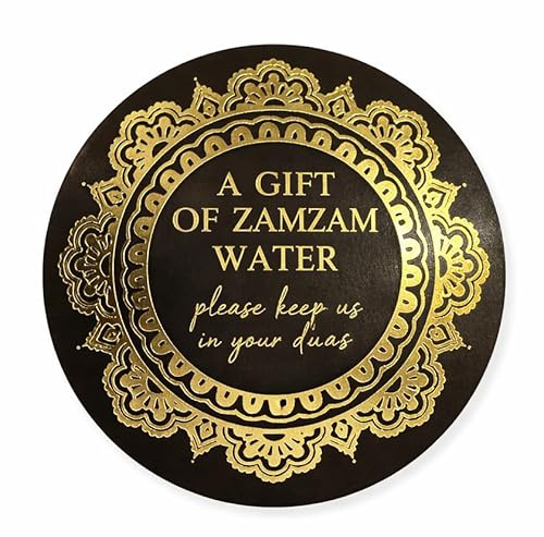50 Pack Zamzam Water Stickers – Black Labels with Shiny Gold Foil – “A Gift of Zamzam Water” Islamic Gift & Bottle Seals