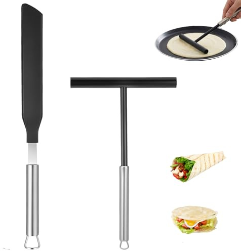 Classicseali 2 Pcs Crepe Spreader, Stainless Steel Crepe Spatula | 8 Inch T-Shaped Stainless Steel Batter Spreaders & 13.4 Inch Spatula Turner ,crepes tool for Crepes Pan Maker