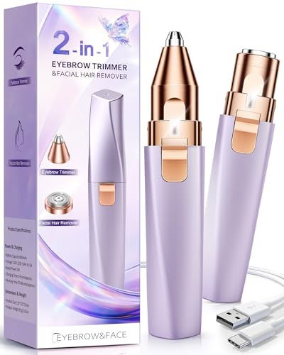 Facial Hair Remover for Women: Rechargeable 2 in1 Electric Eyebrow & Face Trimmer for Mum Sister & Friends (Purple)