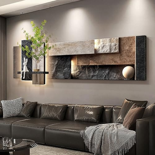 Moderne handgefertigte Sandstein-Wanddekoration mit LED-Beleuchtung – Rahmenloses dekoratives Sandstein-Wandbild mit Pflanzen, für Wohnzimmer, Büro und Arbeitszimmer(C,120*40cm/47.2*15.7in)
