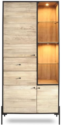 WOLF MÖBEL WOOD YOU LIKE Reel Schrank Mangoholz massiv mit 2 Schubl., 3 Türen,1 Ablage, 2 Glasb., Licht, Soft-Close