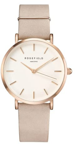 Rosefield Damenuhr The West Village Roségold 33 mm Rundes Gehäuse mit Weißem Zifferblatt und Rosa Band - WSPR-W73