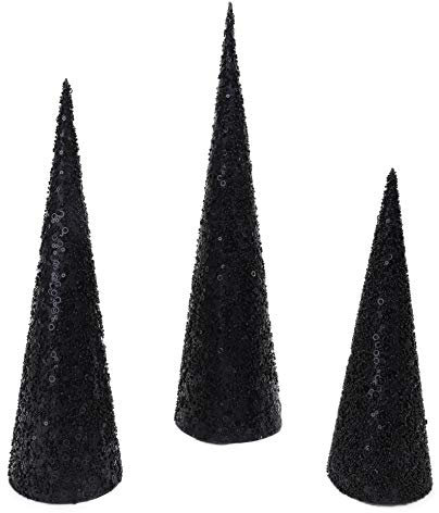 Christmas Concepts® Set of 3 Various Size Christmas Cone Trees Decorations With Sequins And Beads (Black)