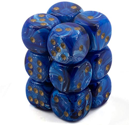 Chessex 16mm d6 with pips Dice Blocks (12 Dice) - Vortex Blue w/Gold