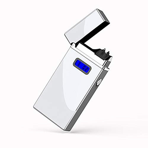 LINGAN Arc Lighter LED Display Windproof USB Rechargeable Flameless Metal Case Light Portable Lighter Gift Case (White)