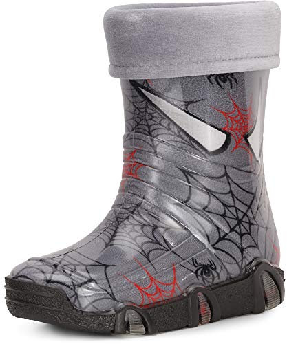 Ladeheid Kinder Mädchen Jungen Gummistiefel Gefüttert Swk40 (Dunkelgrau Spinnen 40, 25/26 EU)