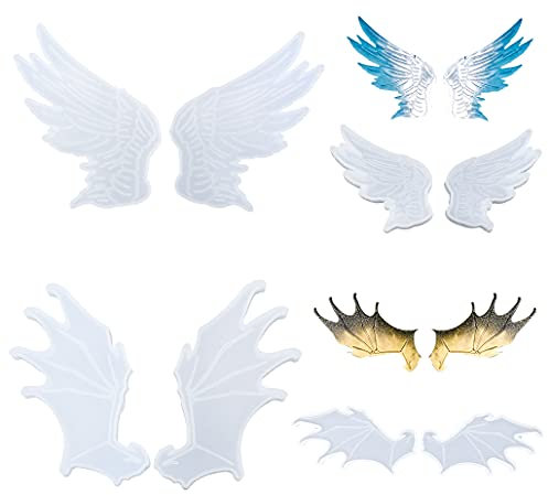iSuperb 4 Pares Angel Devil Wings Moldes Resina Epoxi Alas de ángel & Diablo Molde de Silicona Kit para DIY Joyas Manualidades Decoración (4 Pares/8pcs)