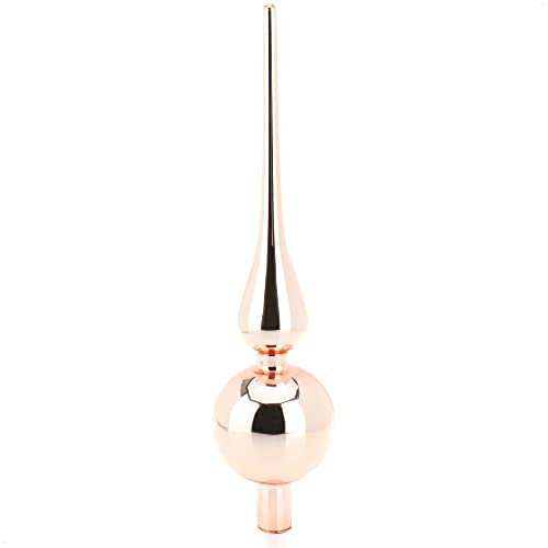 com-four® Weihnachtsbaumspitze glänzend - Christbaumspitze aus echtem Glas für Weihnachten - Tannenbaumspitze für den Christbaum (28cm - rosé Glanz)