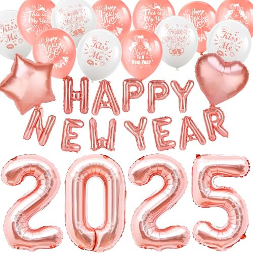 HOWAF Rose Gold Silvester Deko 2025 XXL Dekoration Party Set, Neujahr Silvesterdeko, Happy New Year Ballons Girlande, 2025 Folienballons, Neujahr deko 2025 Silvester Luftballons Latex Ballons