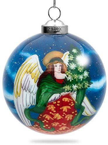 SIKORA K08-79 Christkind mit Weihnachtsbaum Glaskugel Weihnachtskugel Innenglasmalerei D: 7,5 cm