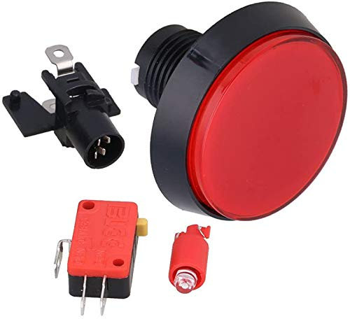 Botón pulsador de juegos, botón de consolas de juegos de 12 V, con iluminación LED, botones pulsadores de 60 mm (rojo)
