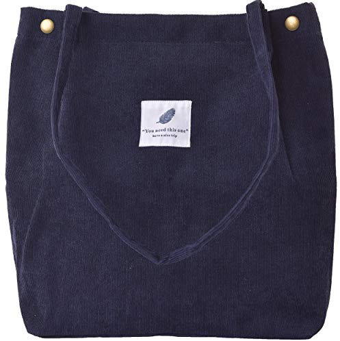 VOKUVIKU Shopper Damen Beutel Cord Canvas Tasche Mädchen Große Cord Tote Bag Umhängetasche Shopper Leicht Schule Lässige Beuteltasche, Blau