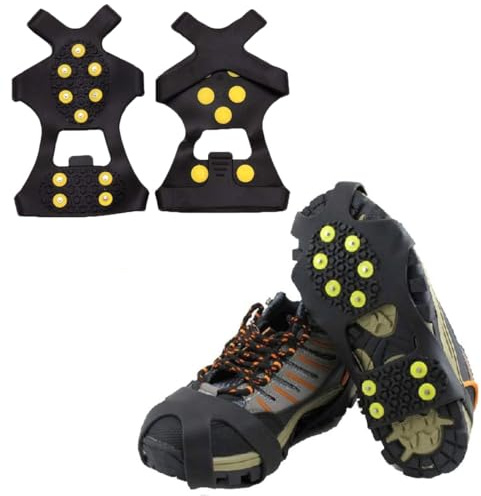QeeHeng Ice Cleats Schnee Traktion Stollen Steigeisen Eis & Schnee Griffe über Schuh Stiefel Traktion Klampe Gummi Spikes für Damen und Herren Schuhgröße S/M/L/XL/XXL