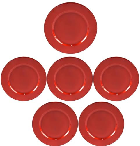 Aurora Store 6 SOTTOPIATTI Rosso in PLASTICA Rigida Tondo 33 CM Natale sotto Piatto CENONE