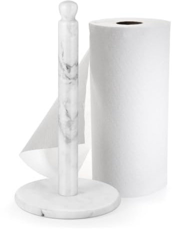 Flexzion Porte-Serviettes en Papier marbré – Blanc 30,5 cm – Support pour Serviettes en Papier avec Base lestée en marbre pour Rouleaux de Papier de Taille Standard et Jumbo