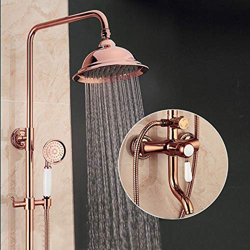 Wieoc Badezimmer-Duschmischer-Wasserhahn Rosegold mit 8-Zoll-Messing-Duschkopf- und Keramik-Handbrause