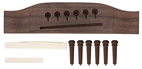 Knochen Gitarre Steg Sattel, Gitarre Brücke Mutter mit 6 Stücke Bridge Pins, Musikinstrument Reparatur Kit für 6 Saiten Akustikgitarre Teile Ersatz(Braun)