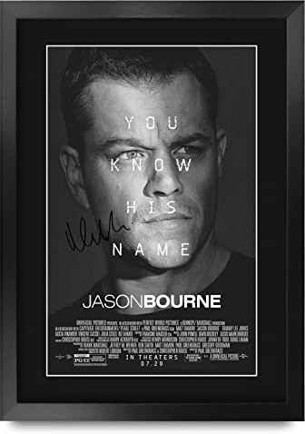 HWC Trading FR A3 Jason Bourne Matt Damon Geschenke Geduckter Poster Signiertes Autogramm Foto für Fans von Film Memorabilien - A3 Framed