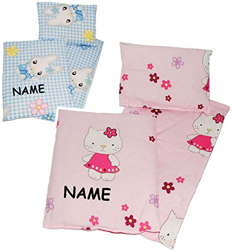 alles-meine.de GmbH Puppenbett/Wiege Verschiedene Modelle & Größen frei wählbar 3 TLG. Set Puppendecke & Kissen - mit Unterlage - incl. Name - aus 100% Baumwolle - Stoff..