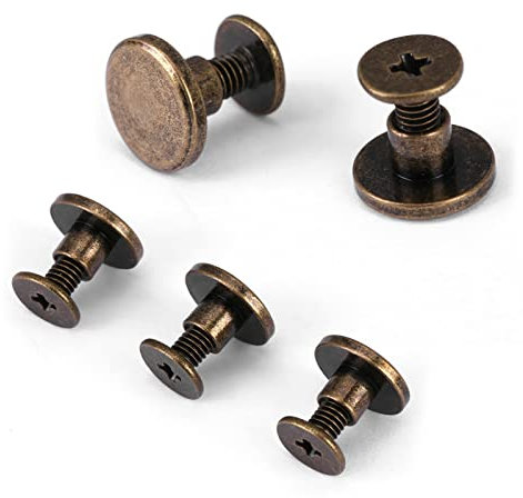 AYNEFY 20 Pezzi Rivetti in Pelle Bronzo Rivetti e Dadi a Testa Piatta in Rame Pieno, Viti di Fissaggio Perni a Vite per Album di Ritagli Restauro in Pelle o Vestiti Fai-da-Te(5mm)