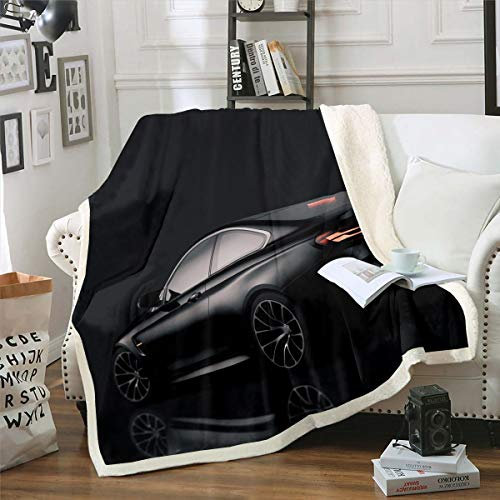 Loussiesd Herren Rennsportwagen Wohndecke Jungen Extremsport Thema Decke 150x200cm für Kinder Modern Cool Schwarz Auto Kuscheldecke Fleckenresistent