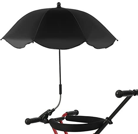 RENXR Stuhlschirm mit Klemme, Universal Verstellbarer Strandkorb Regenschirm UV-Schutz Sonnenschutz Regenschirm für Kinderwagen Rollstühle Terrassenstühle, Schwarz , Medium